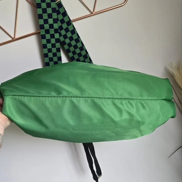 AhDorned, Kelly Green Drawstring Nylon Plaid Guitar Strap Crossbody Bag Tote - Picture 7 of 10